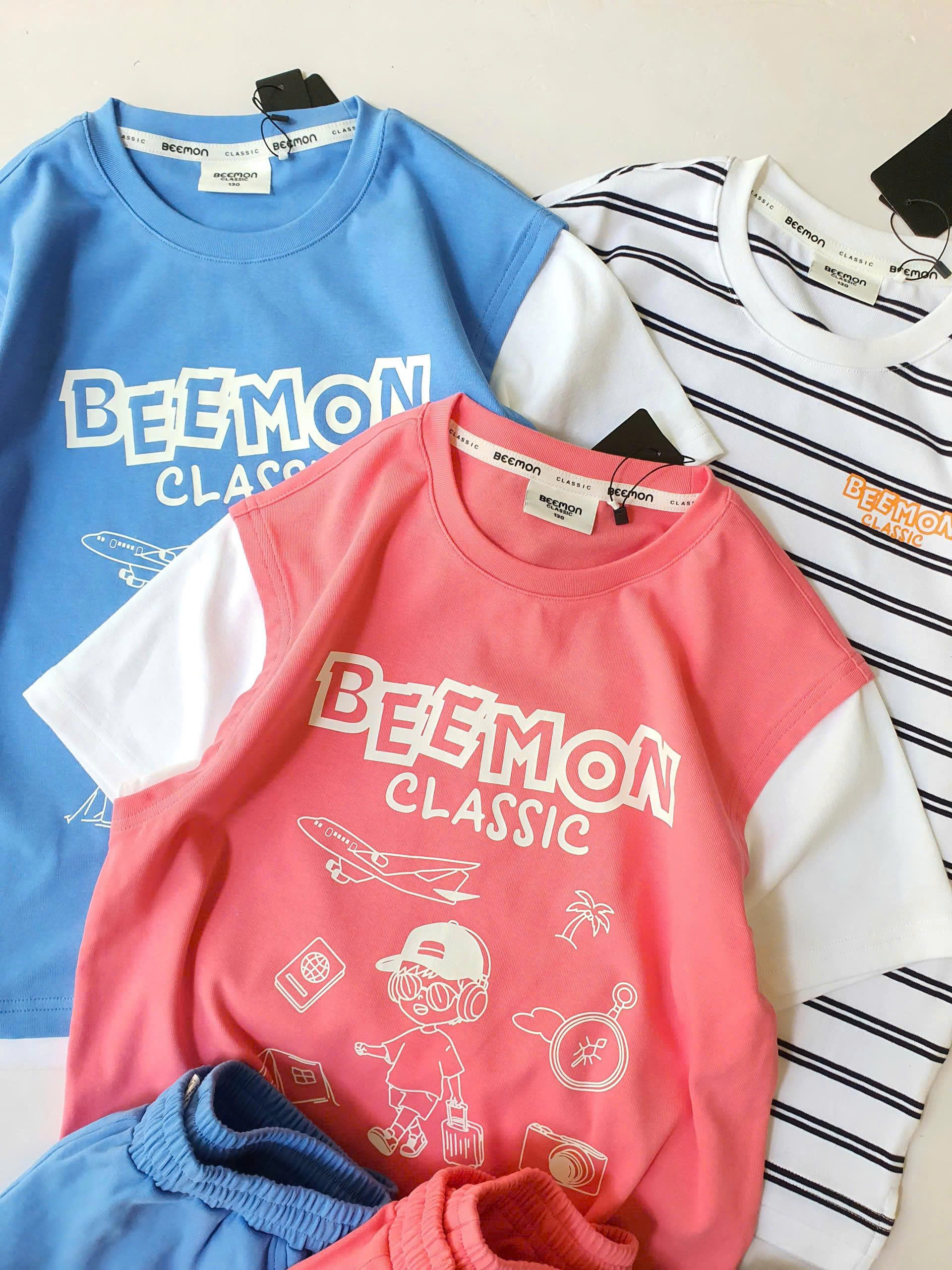 Bộ cotton dày dặn Beemon cho bé, phối màu tay