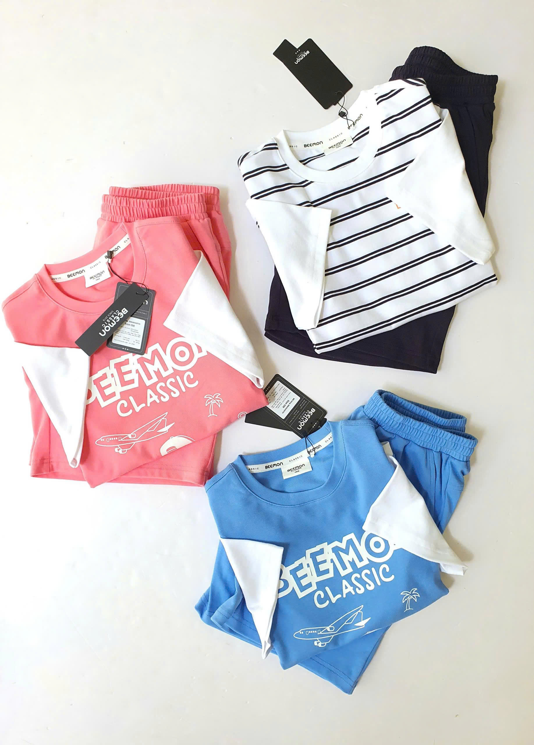 Bộ cotton dày dặn Beemon cho bé, phối màu tay