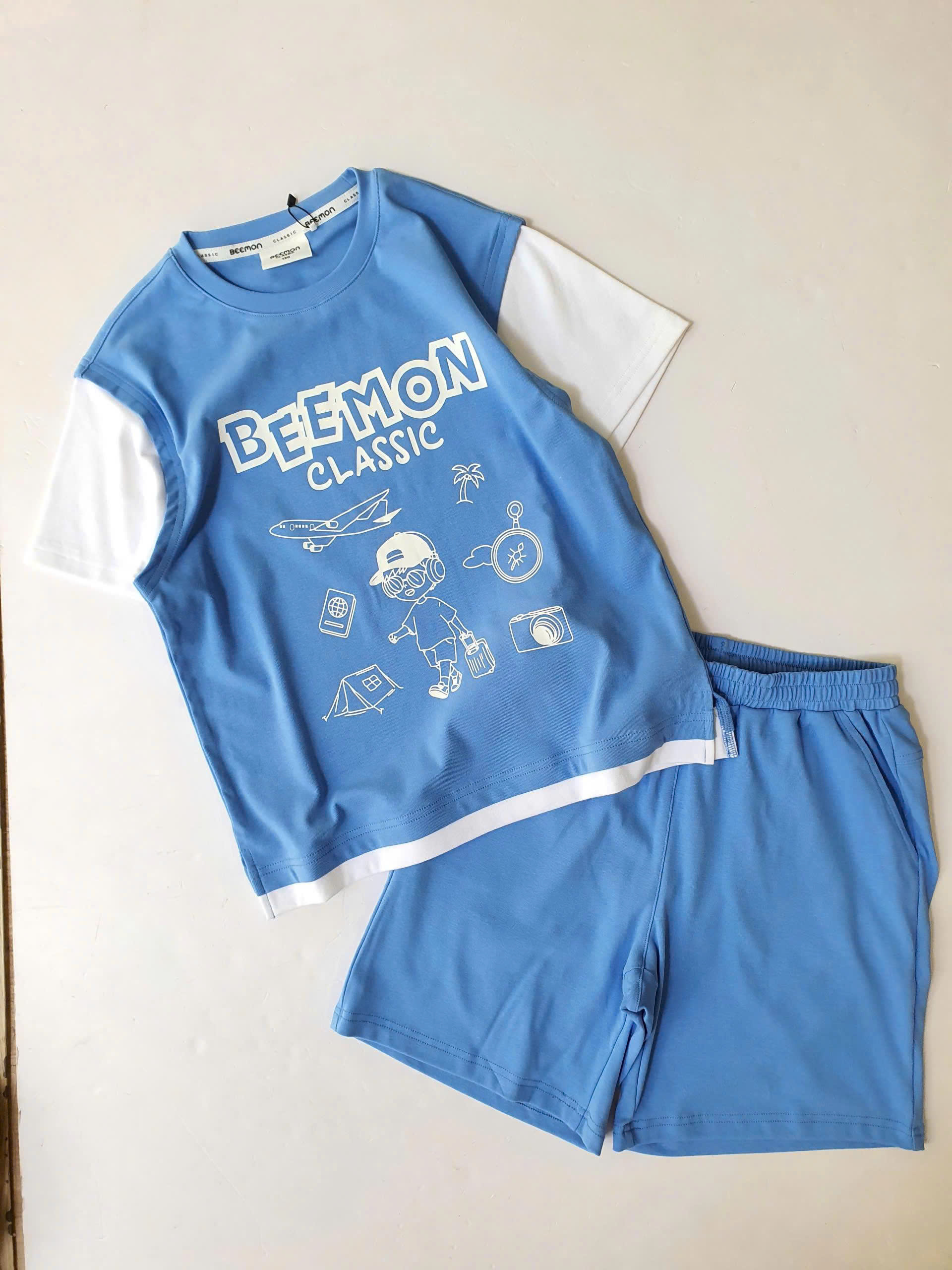 Bộ cotton dày dặn Beemon cho bé, phối màu tay