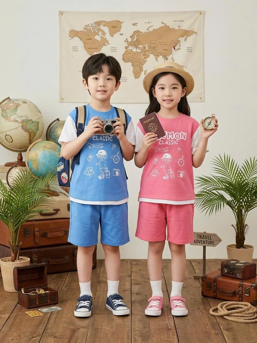 Bộ cotton dày dặn Beemon cho bé, phối màu tay