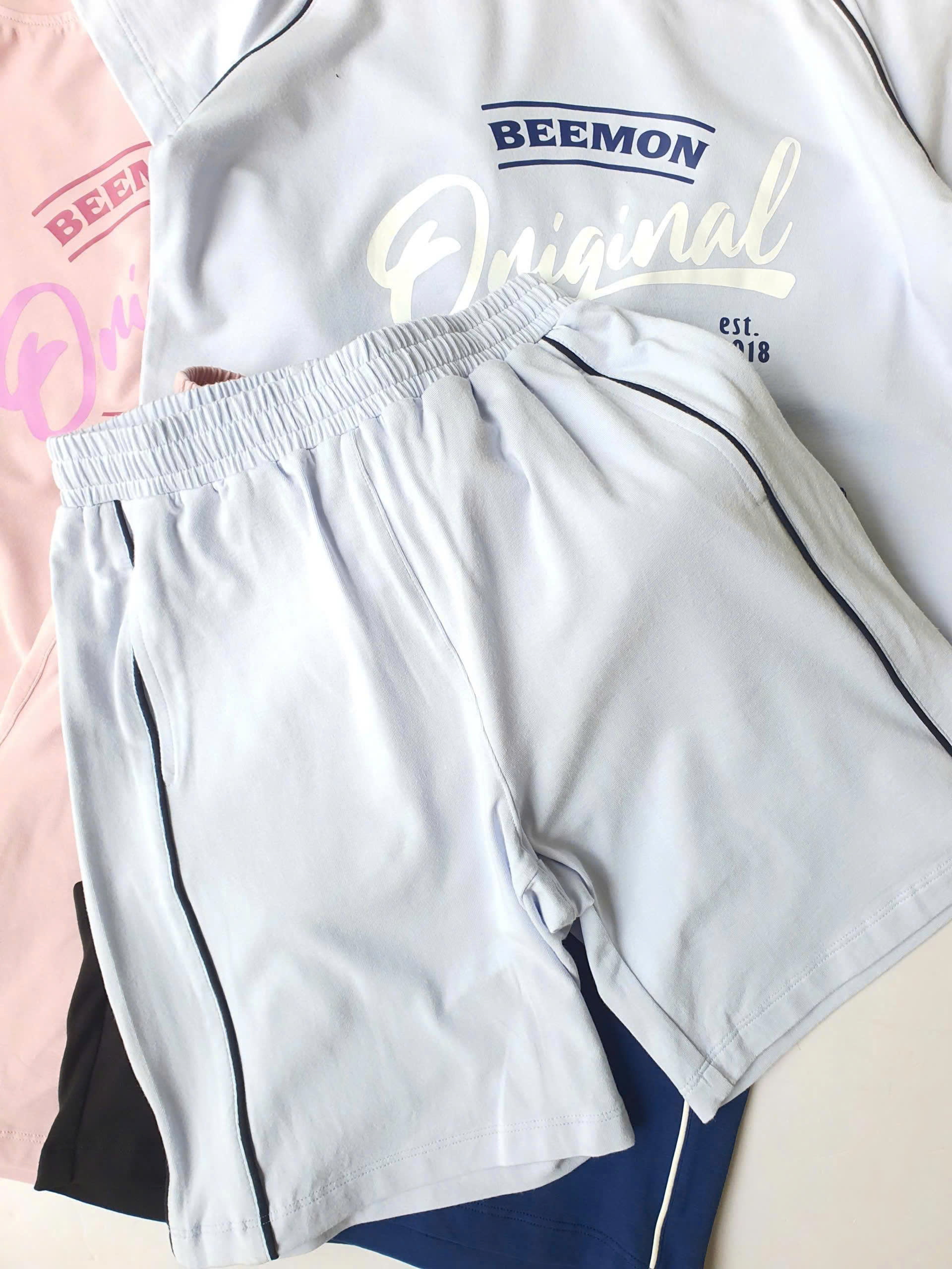 Bộ cotton thể thao Beemon cho bé, viền màu, in hình trước ngực