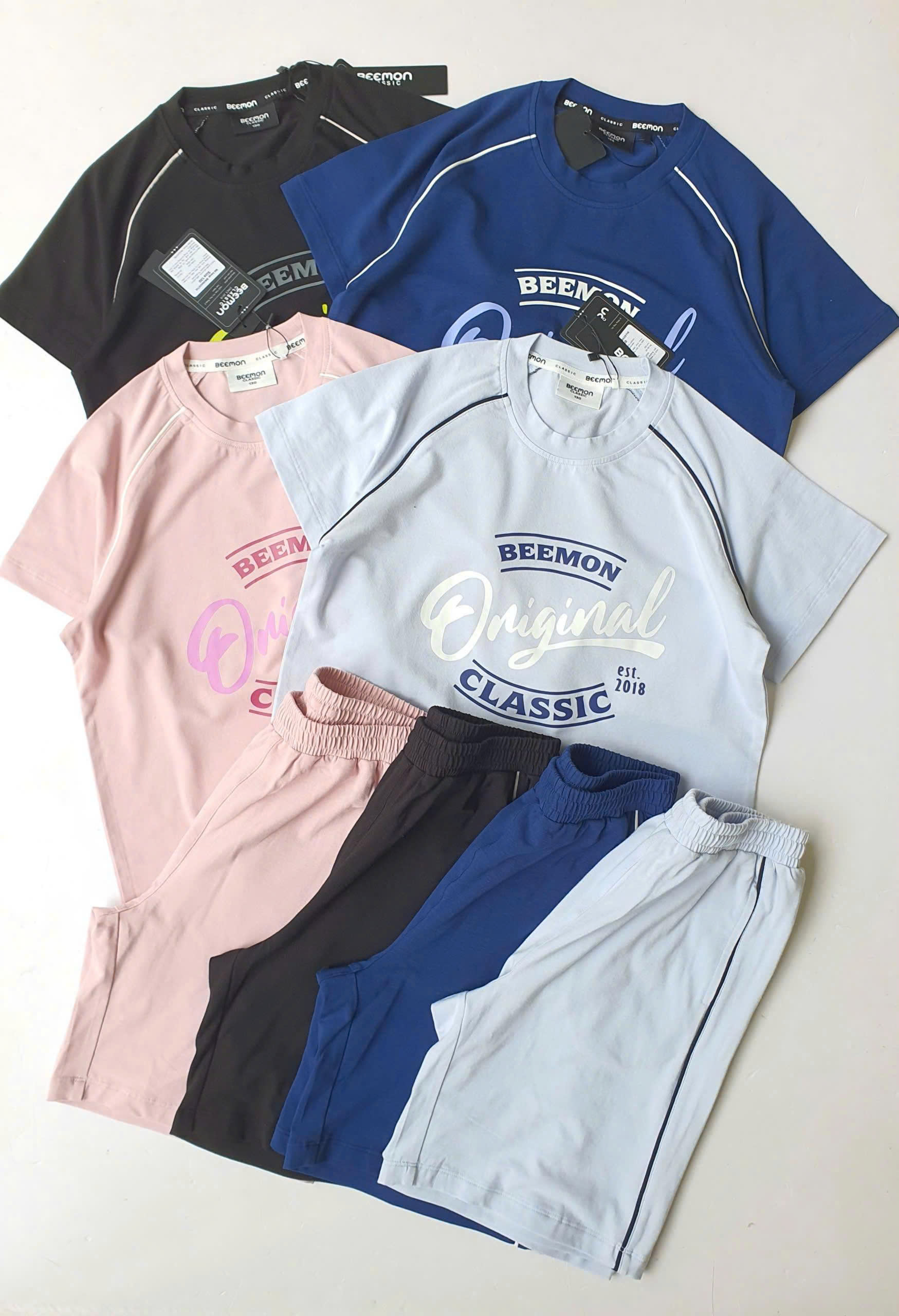 Bộ cotton thể thao Beemon cho bé, viền màu, in hình trước ngực