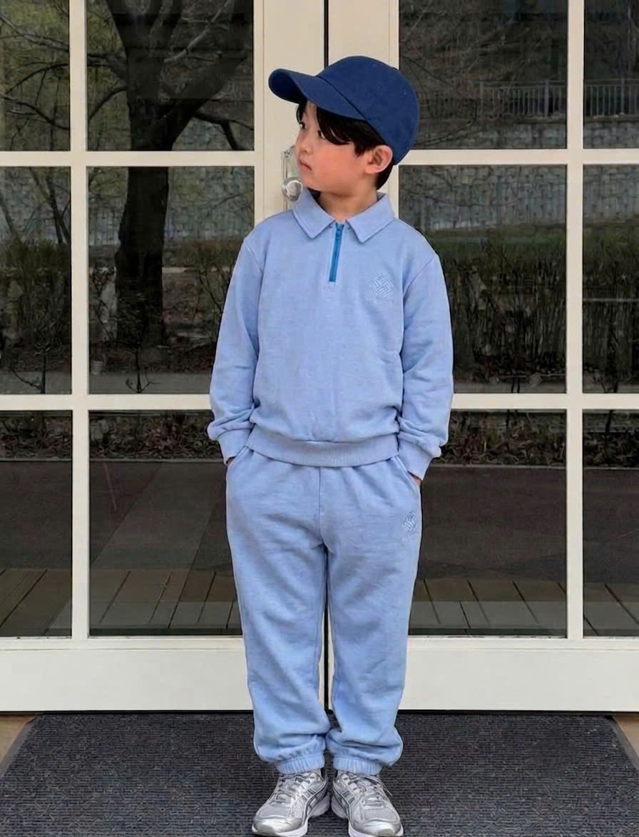 Bộ nỉ da cá beemon, cổ polo kéo khóa quần jogger