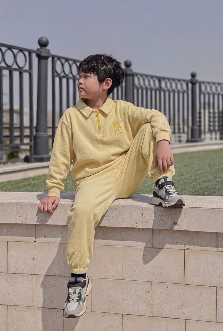 Bộ nỉ da cá beemon, cổ polo kéo khóa quần jogger