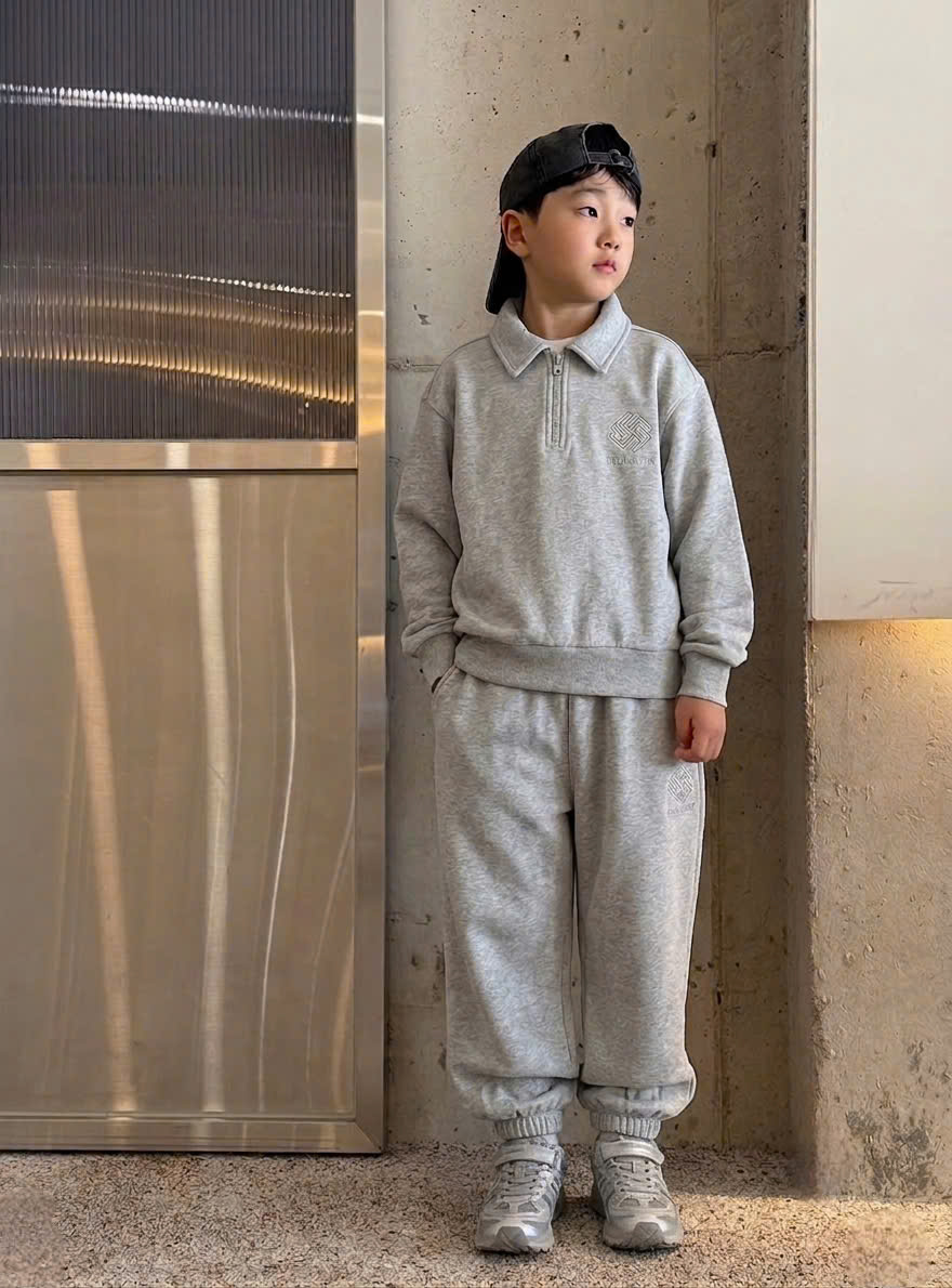 Bộ nỉ da cá beemon, cổ polo kéo khóa quần jogger