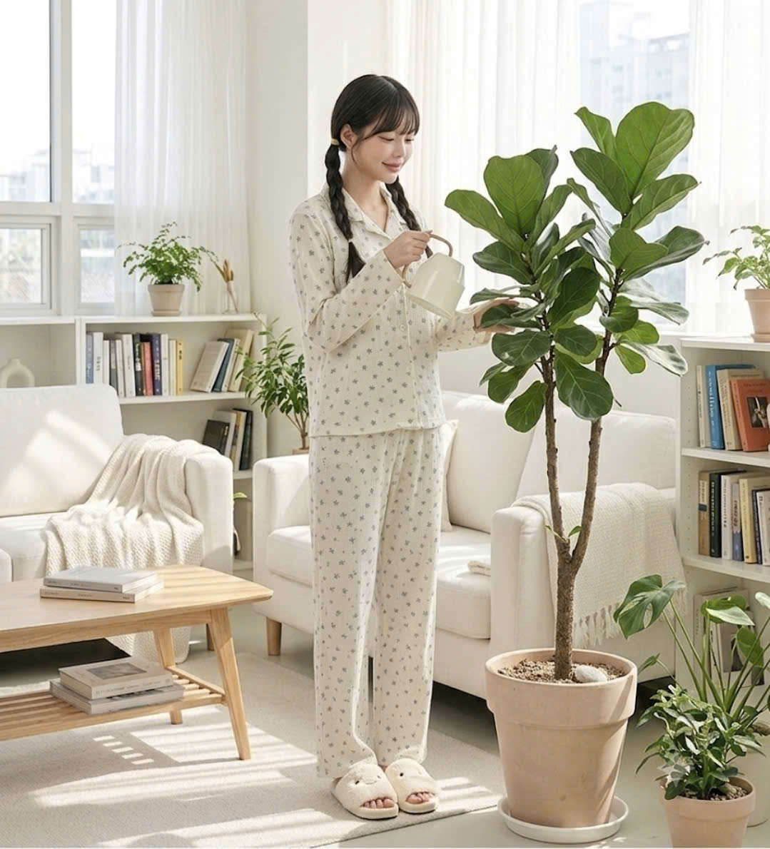 Bộ pijama hoa nhí xanh nền trắng bemoon