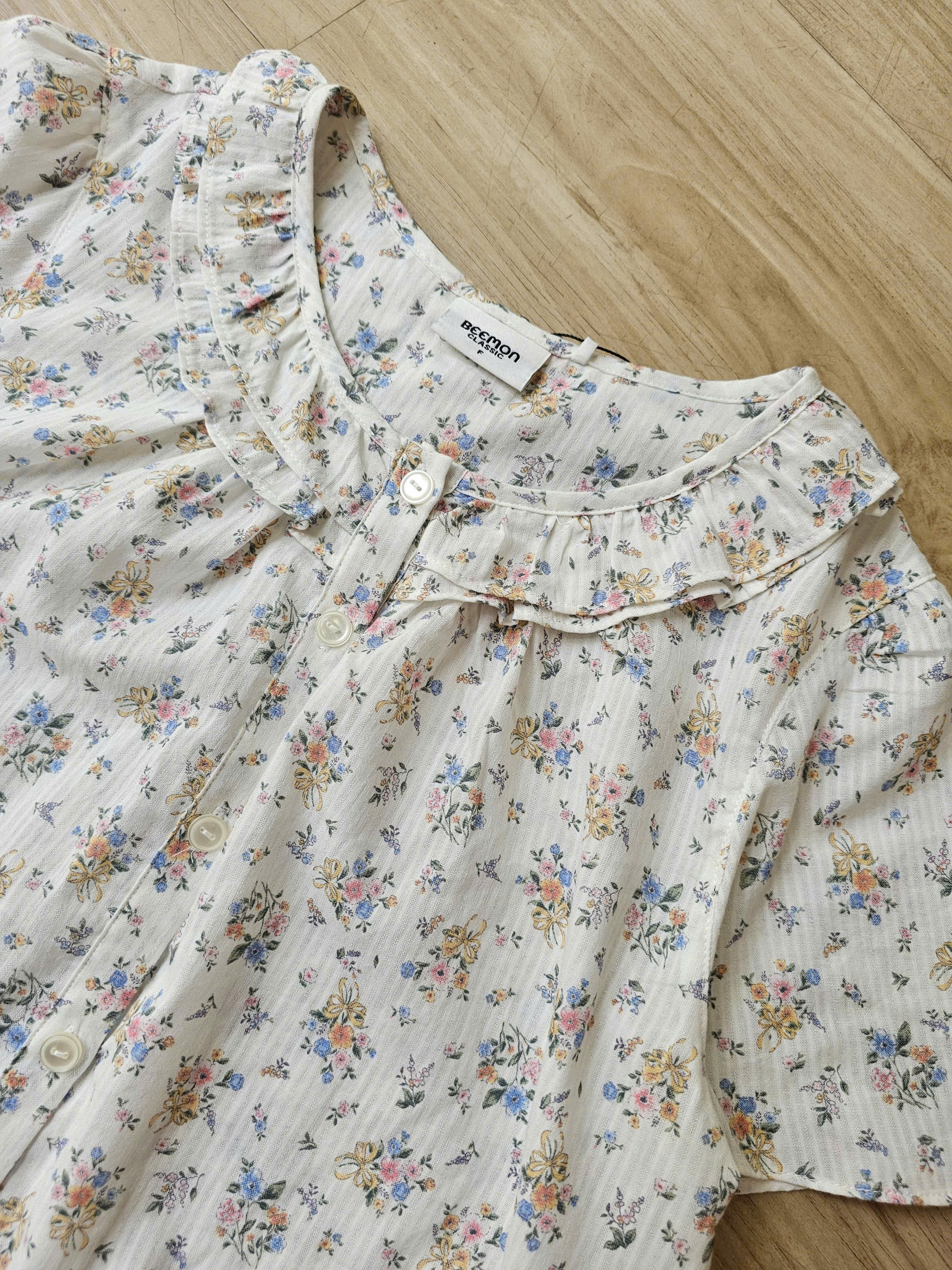 Bộ pijama thô cotton, quần cộc, họa tiết hoa nhí