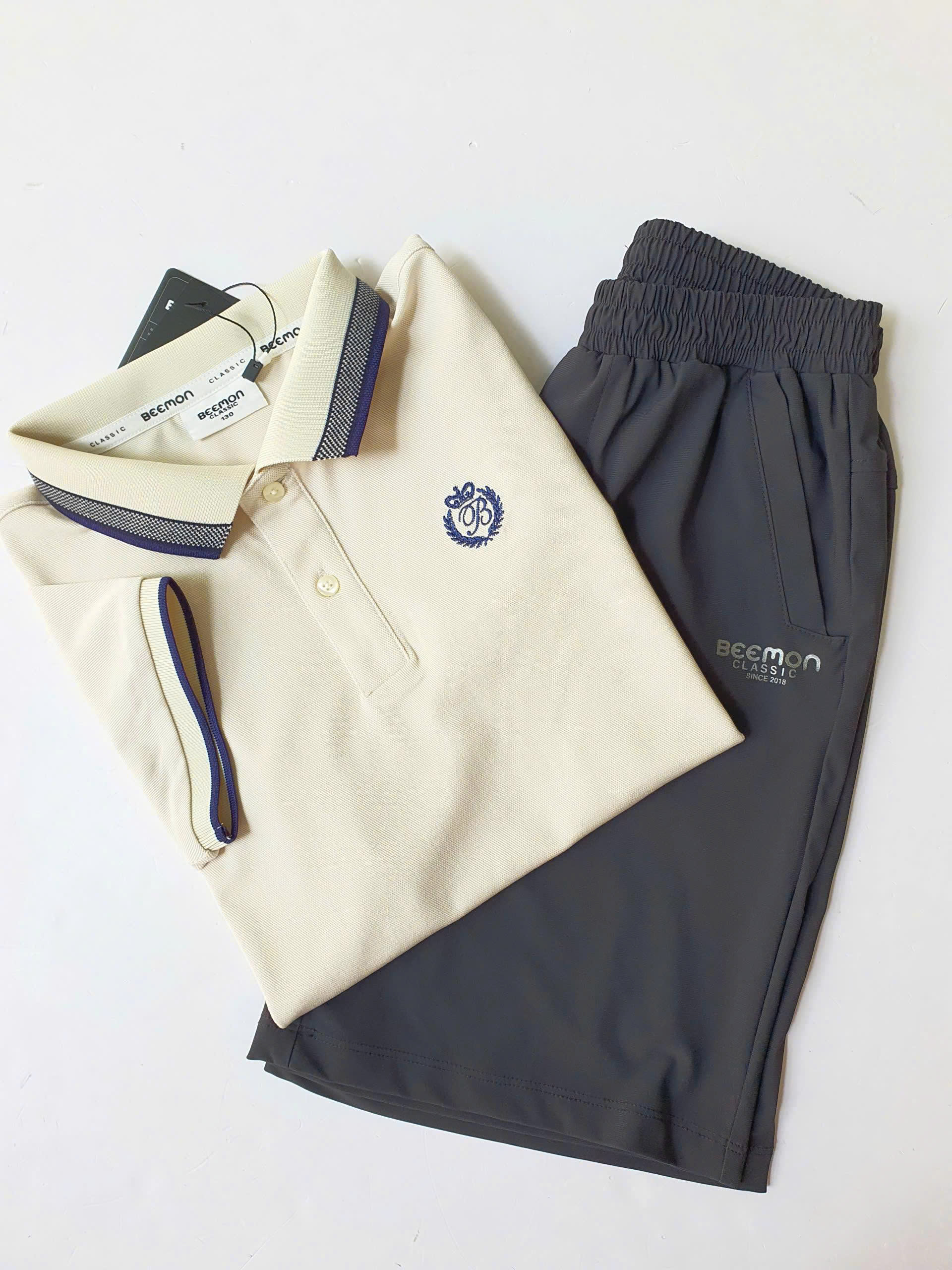 Bộ polo Beemon cho bé, áo cổ phối màu, quần vải golf