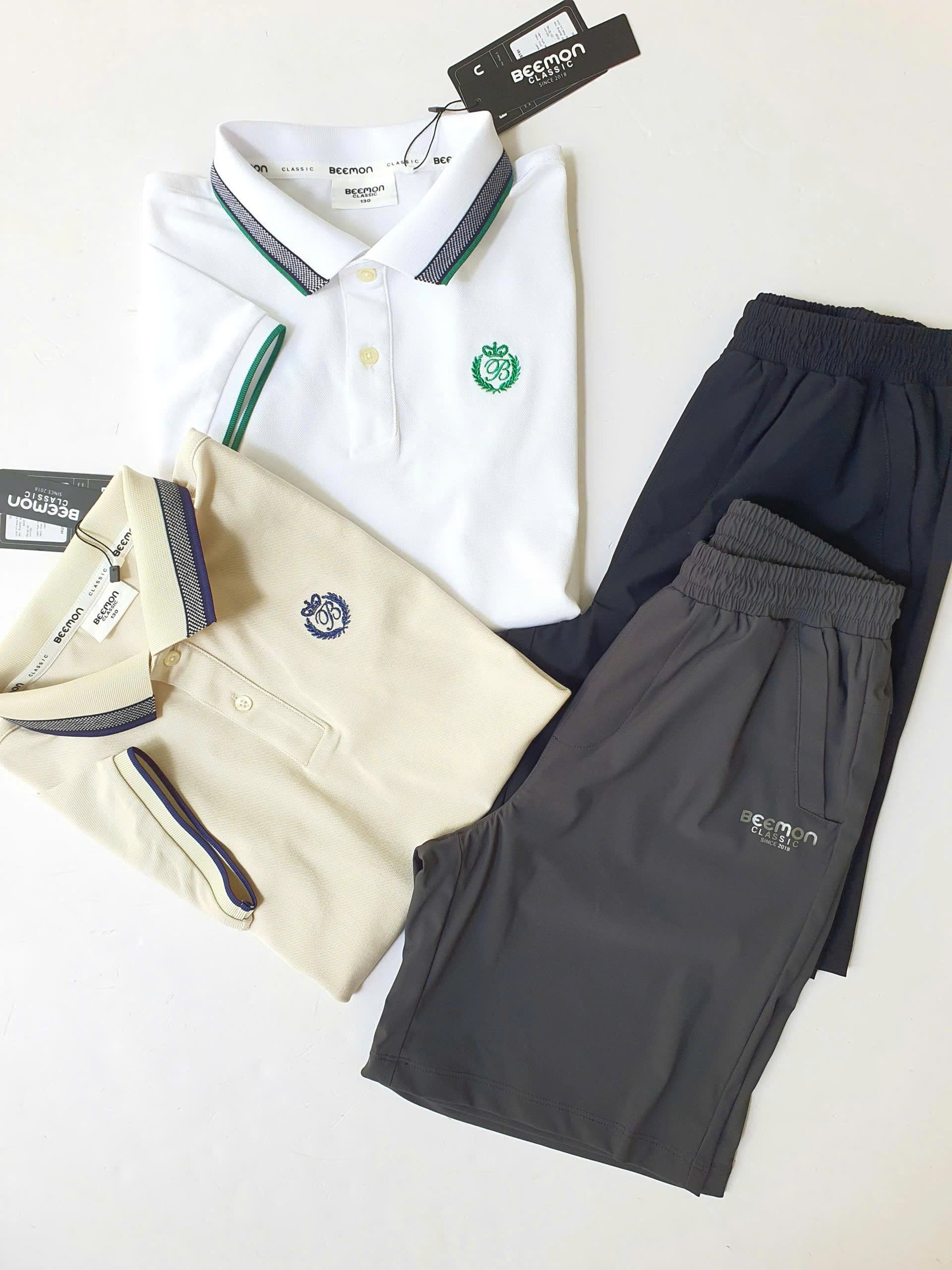 Bộ polo Beemon cho bé, áo cổ phối màu, quần vải golf