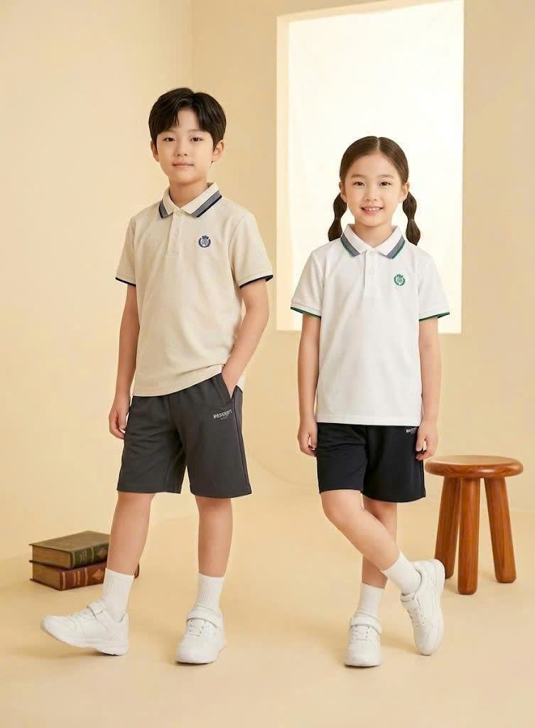 Bộ polo Beemon cho bé, áo cổ phối màu, quần vải golf