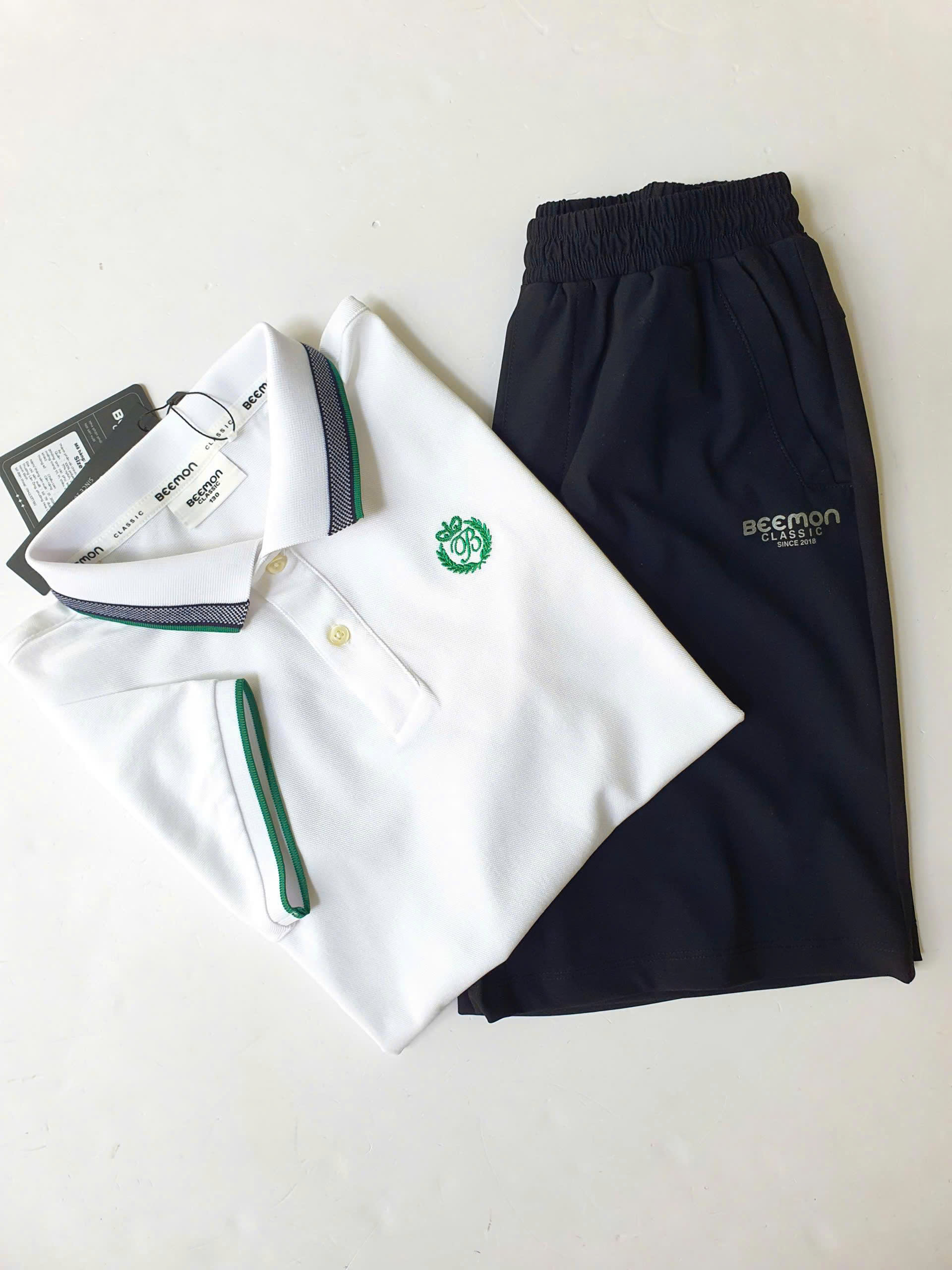 Bộ polo Beemon cho bé, áo cổ phối màu, quần vải golf