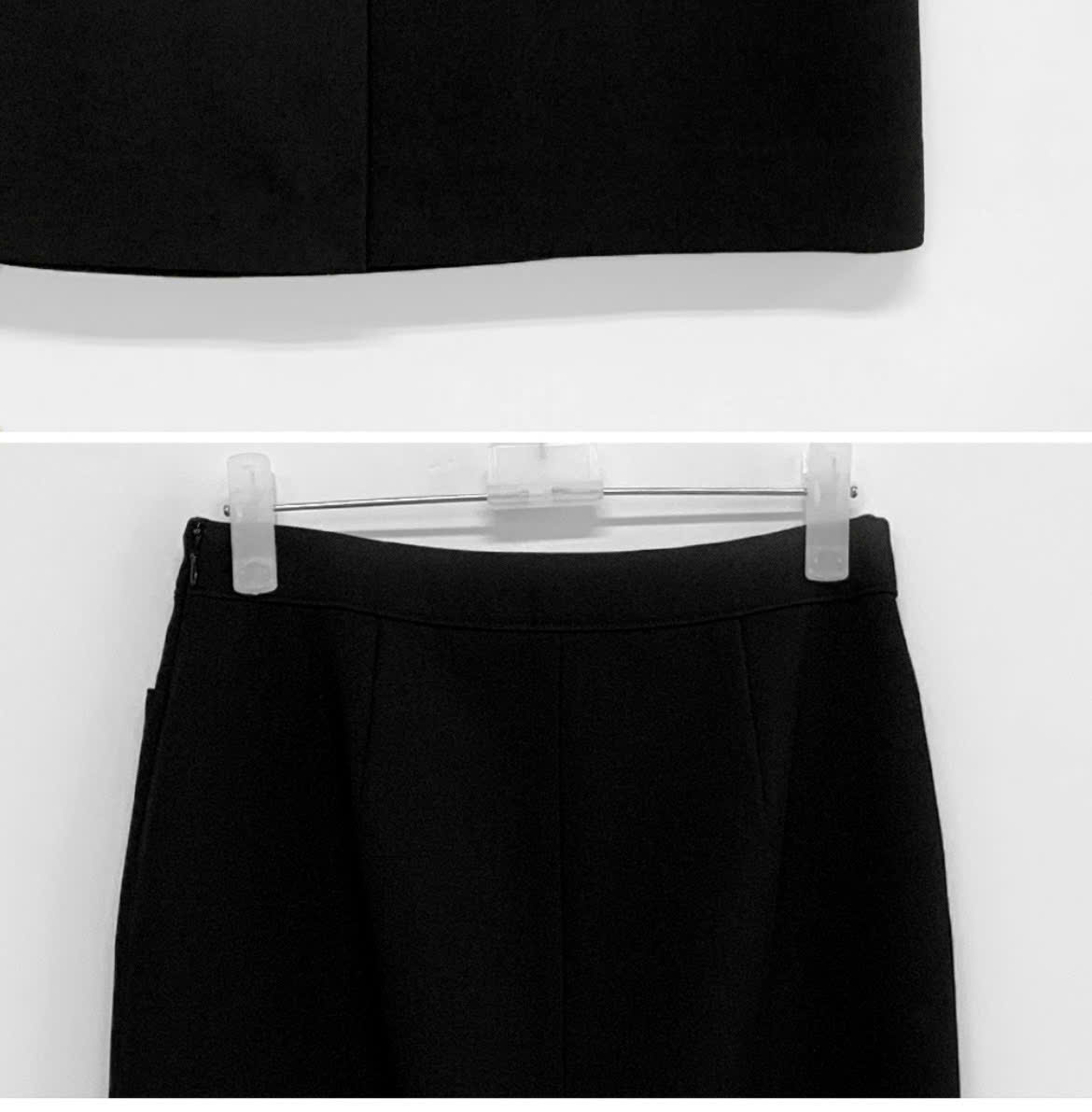 Chân váy midi chữ H, xẻ trước, cạp chun ẩn, 2 màu