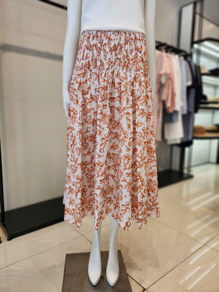 Chân váy midi dài xòe, họa tiết cherry