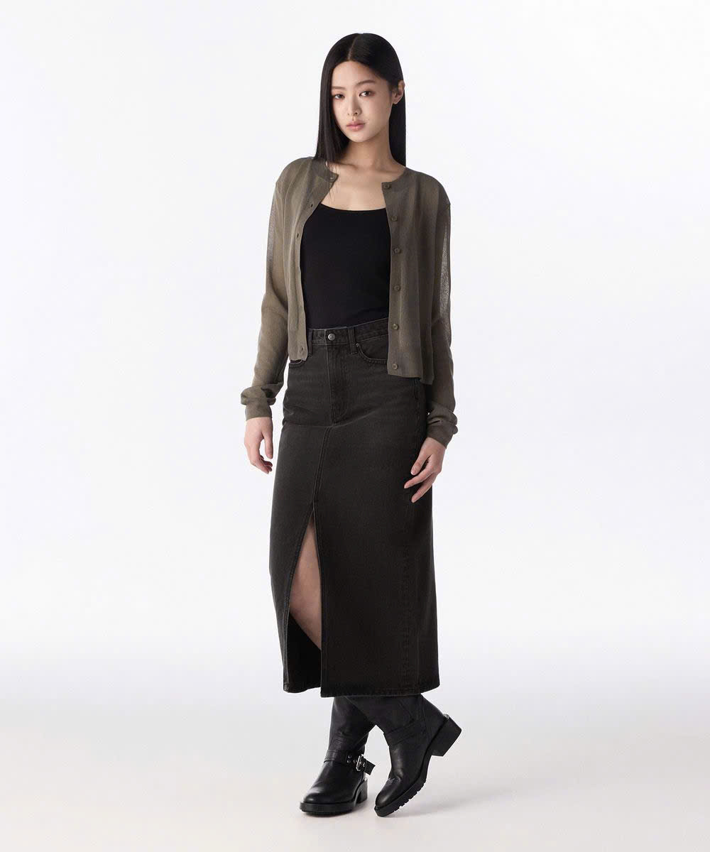 Chân váy midi jean , xẻ trước