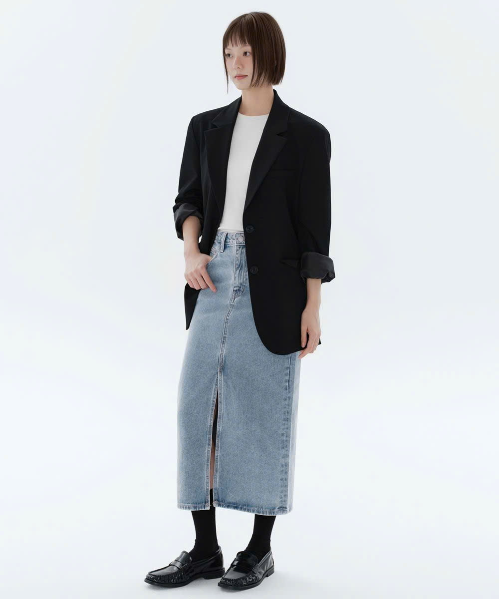 Chân váy midi jean , xẻ trước