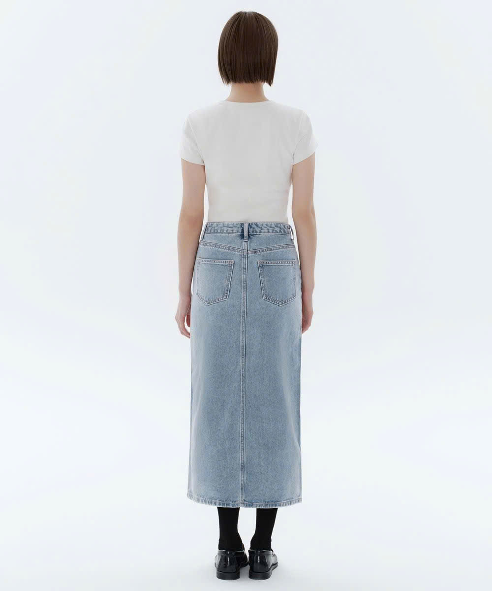 Chân váy midi jean , xẻ trước