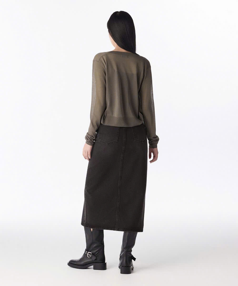Chân váy midi jean , xẻ trước