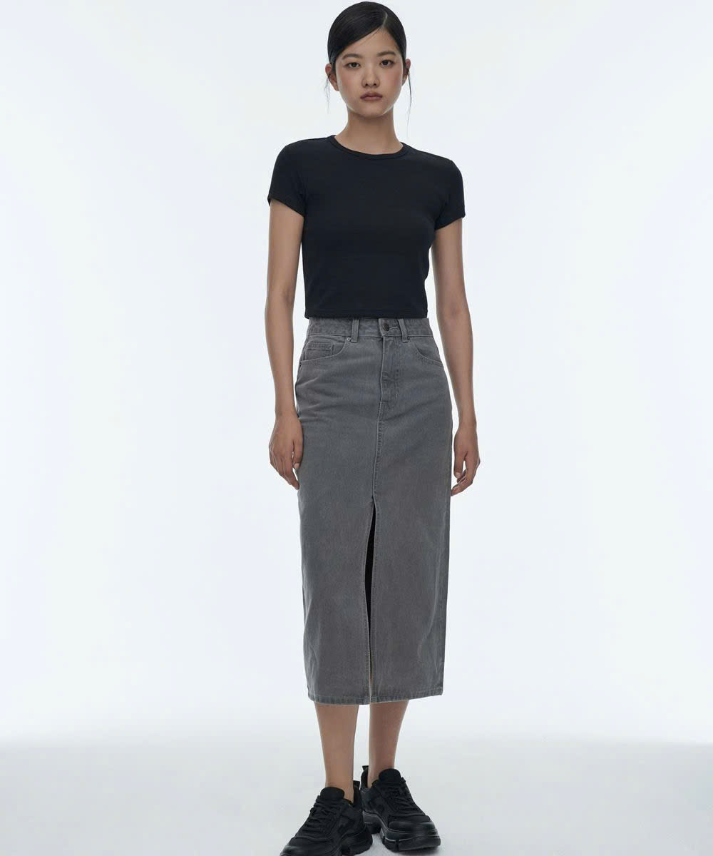 Chân váy midi jean , xẻ trước