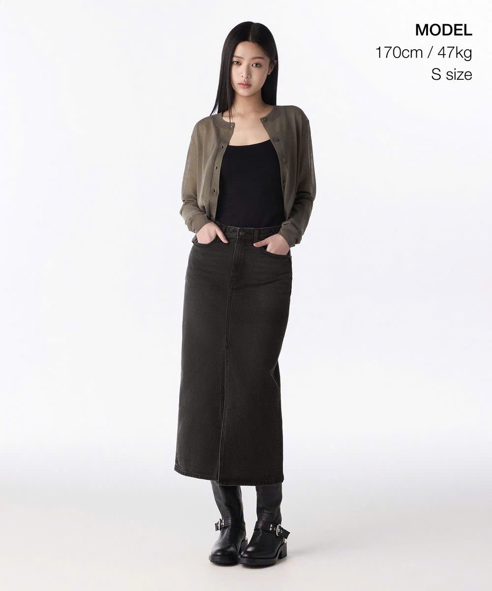 Chân váy midi jean , xẻ trước