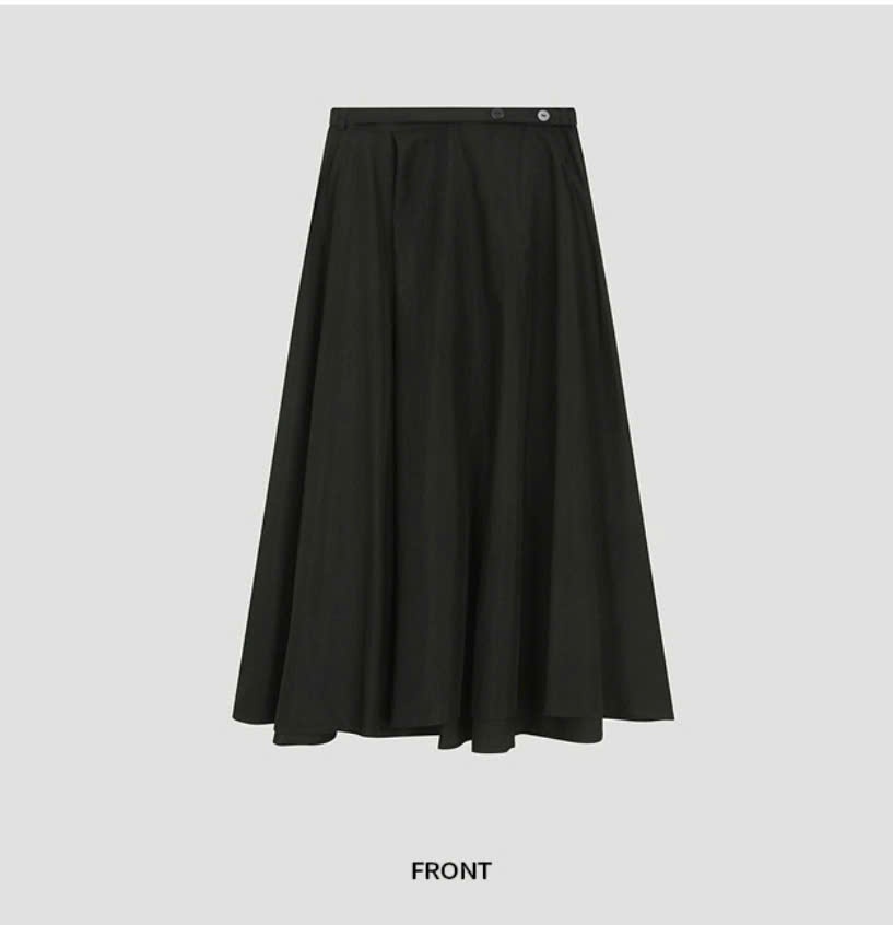 Chân váy midi, vải lụa rayon, dáng xòe, đính cúc hông, dây đai eo