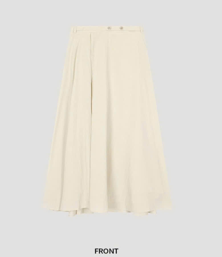 Chân váy midi, vải lụa rayon, dáng xòe, đính cúc hông, dây đai eo