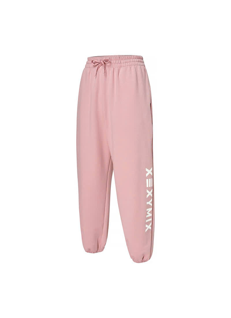 Quần nỉ da cá, cạp chun dây buộc, dáng jogger chữ in