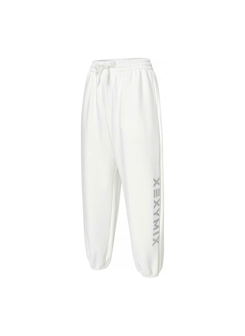 Quần nỉ da cá, cạp chun dây buộc, dáng jogger chữ in