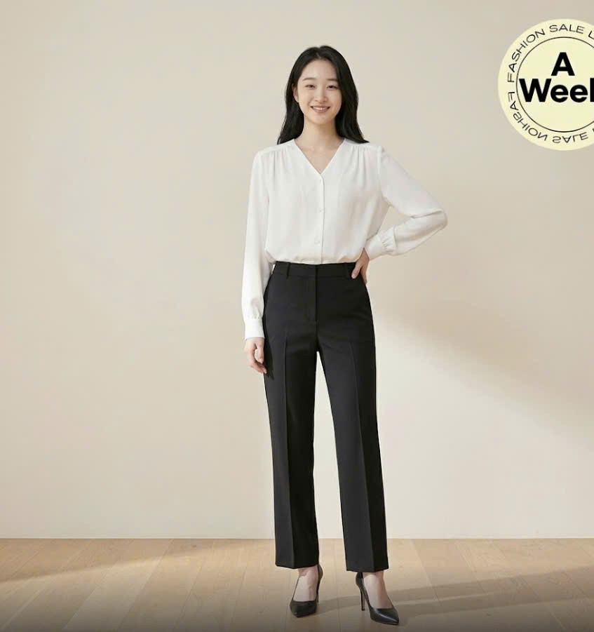 Quần ống đứng, cạp chun sau, may đỉa trước, 2 túi chéo giả