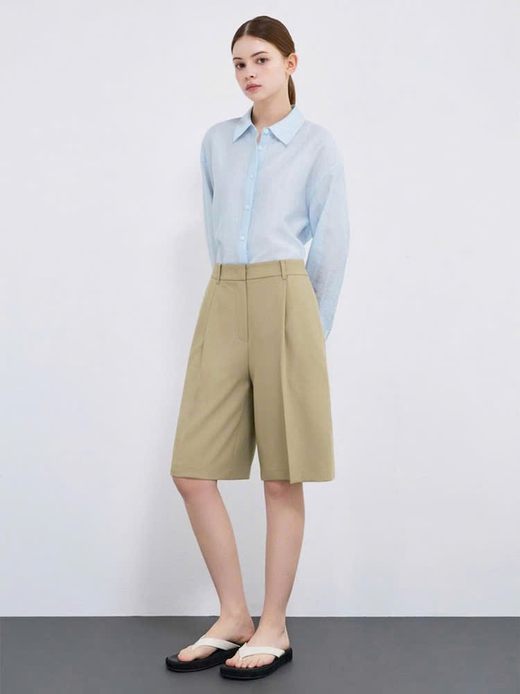 Quần short dài, may 1 ly đơn, 2 túi hông