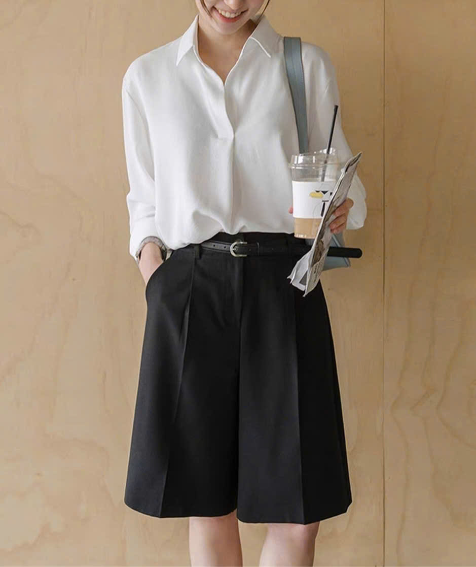 Quần short dài, may 1 ly đơn, 2 túi hông