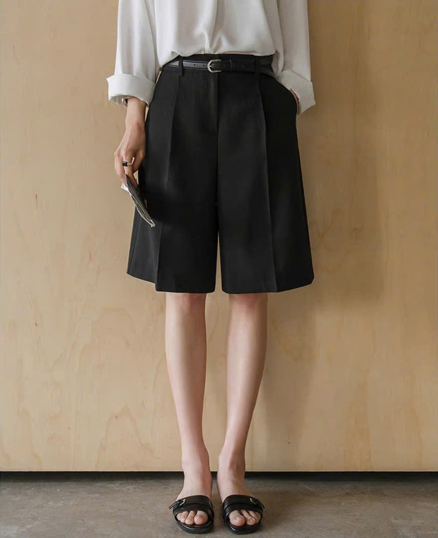 Quần short dài, may 1 ly đơn, 2 túi hông