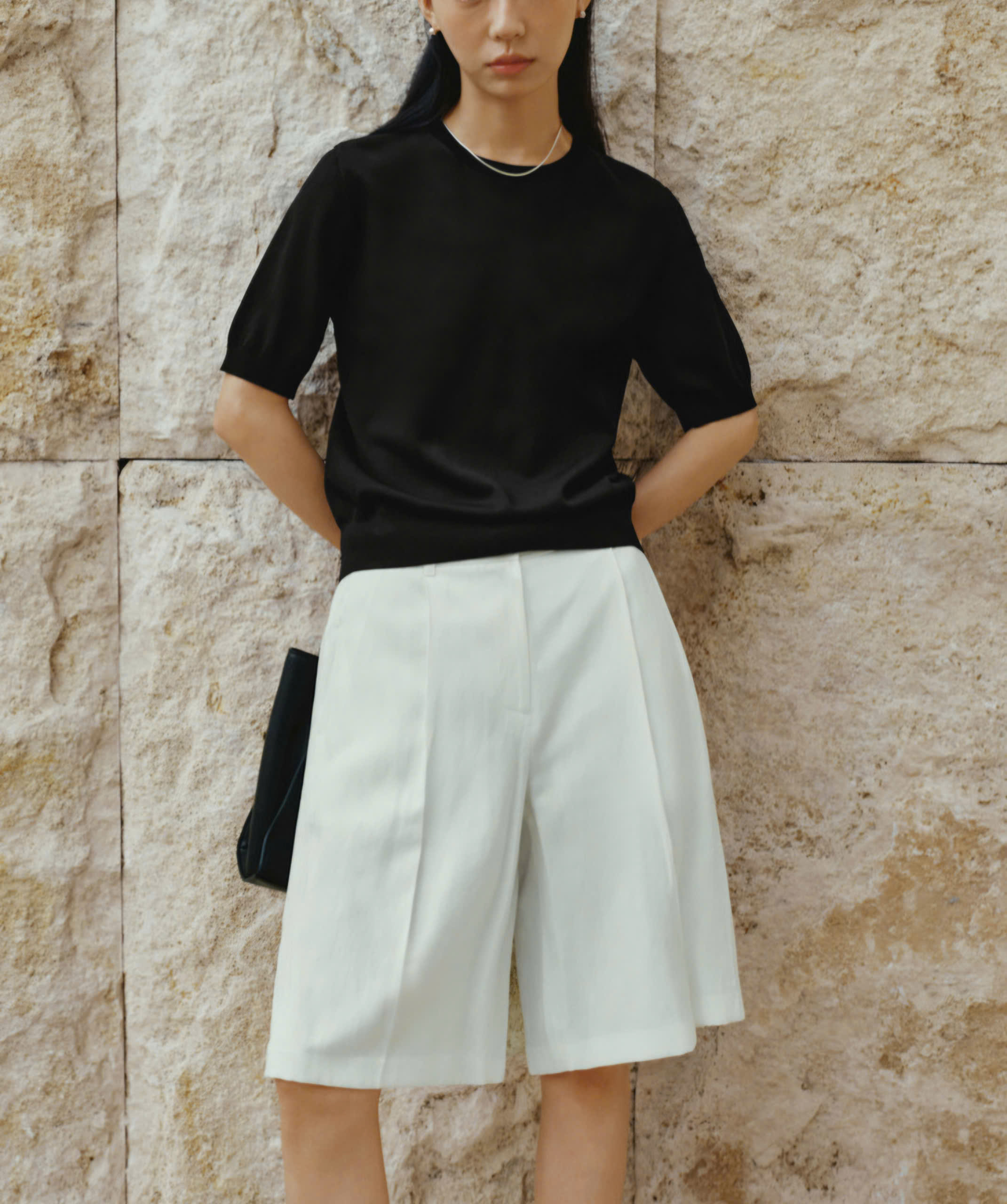 Quần short dài pha rayon, xếp ly, 2 túi chéo