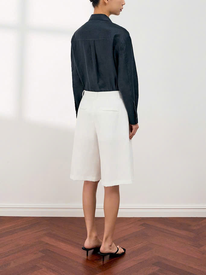 Quần short dài pha rayon, xếp ly, 2 túi chéo