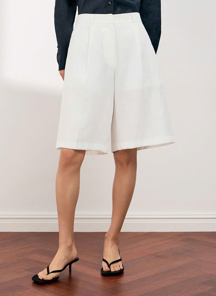 Quần short dài pha rayon, xếp ly, 2 túi chéo