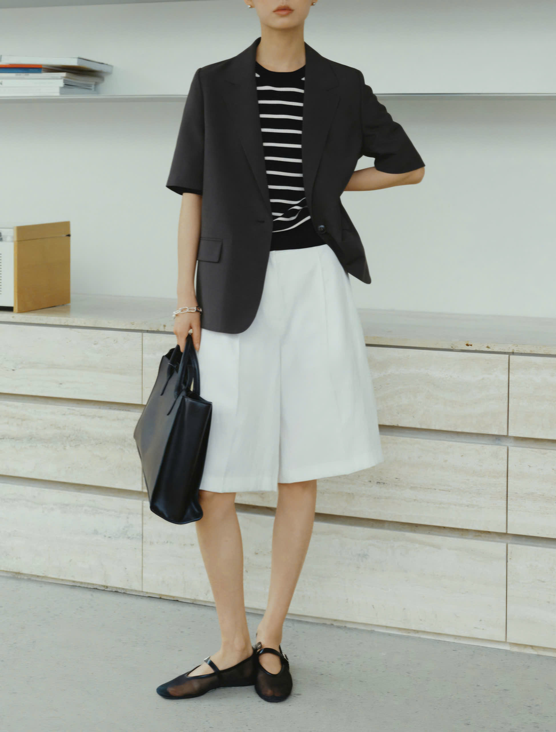 Quần short dài pha rayon, xếp ly, 2 túi chéo