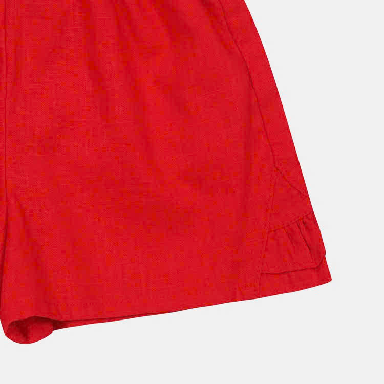 Quần short đùi linen cho bé, cạp chun, gấu nhún bèo