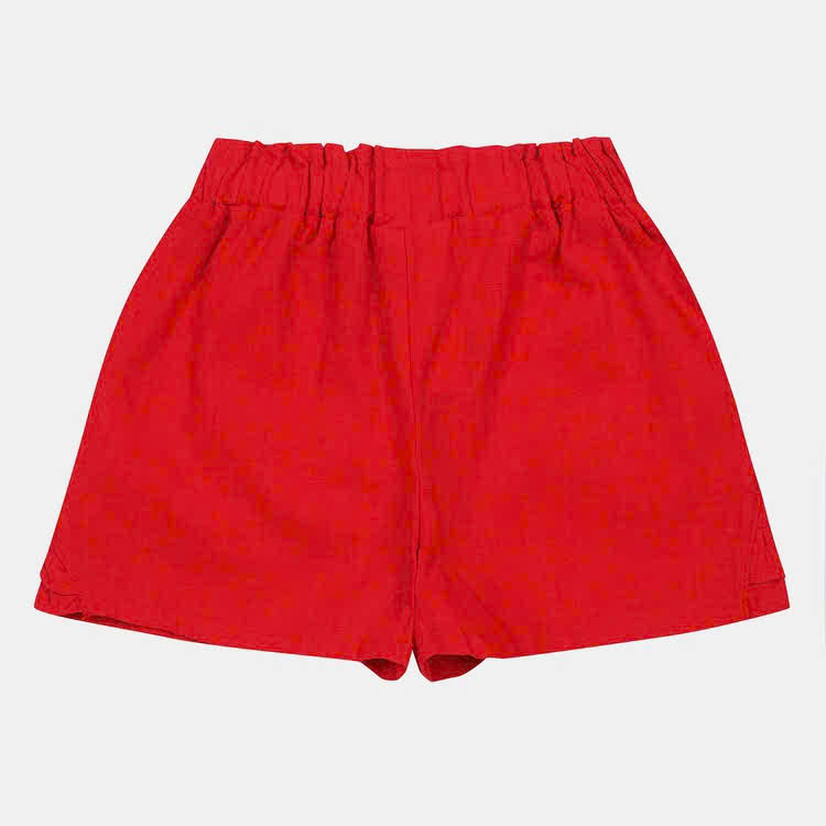 Quần short đùi linen cho bé, cạp chun, gấu nhún bèo