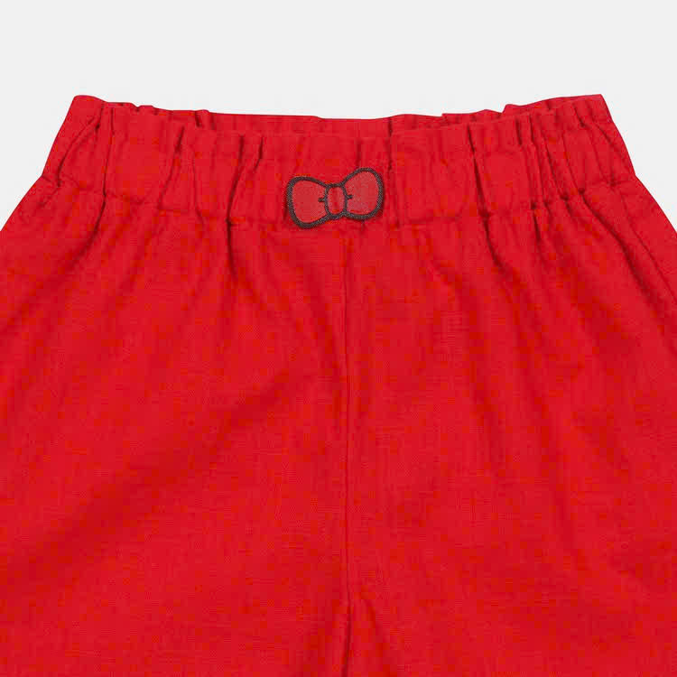 Quần short đùi linen cho bé, cạp chun, gấu nhún bèo