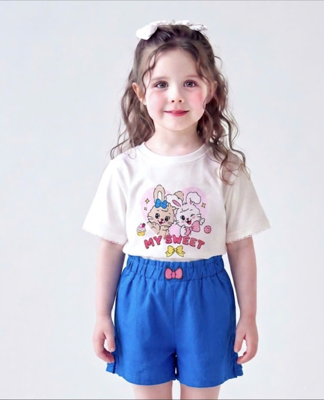 Quần short đùi linen cho bé, cạp chun, gấu nhún bèo