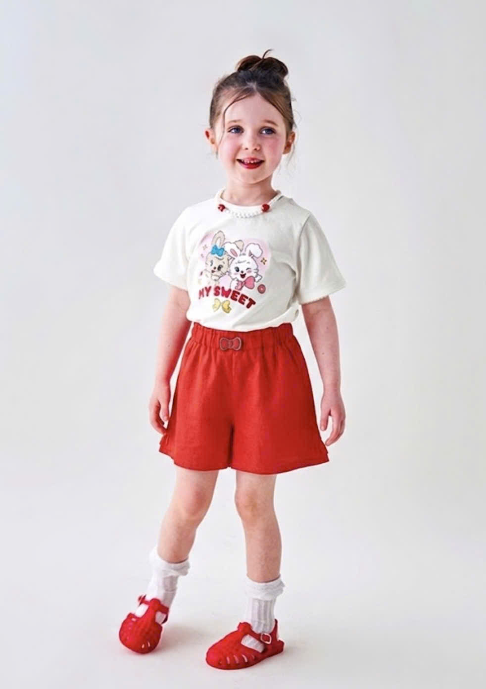 Quần short đùi linen cho bé, cạp chun, gấu nhún bèo