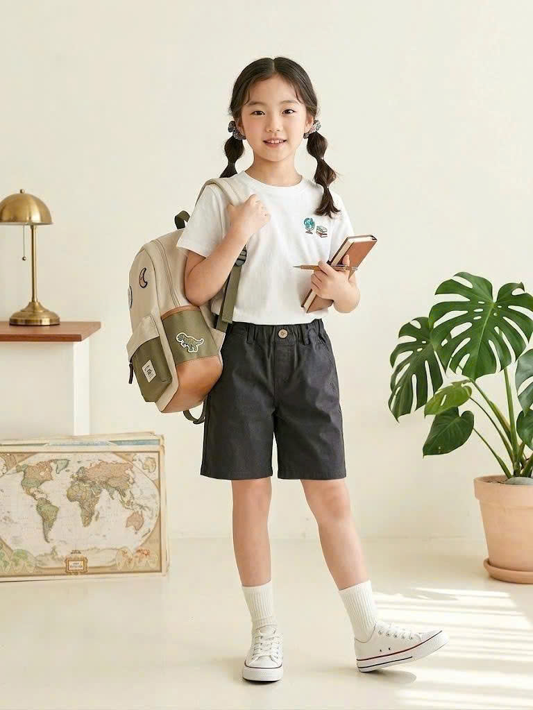Quần short kaki beemon trẻ em cạp chun thêu sóc, 2 màu