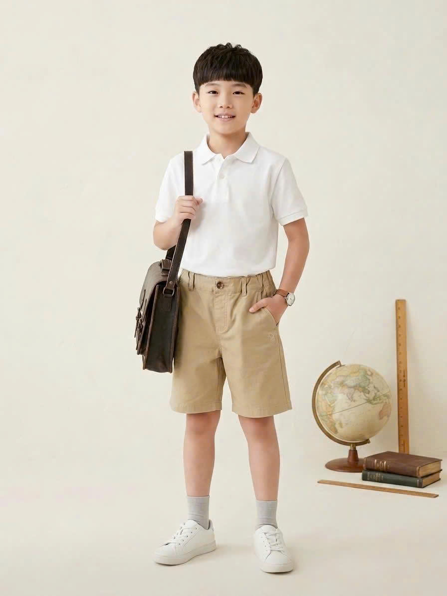 Quần short kaki beemon trẻ em cạp chun thêu sóc, 2 màu