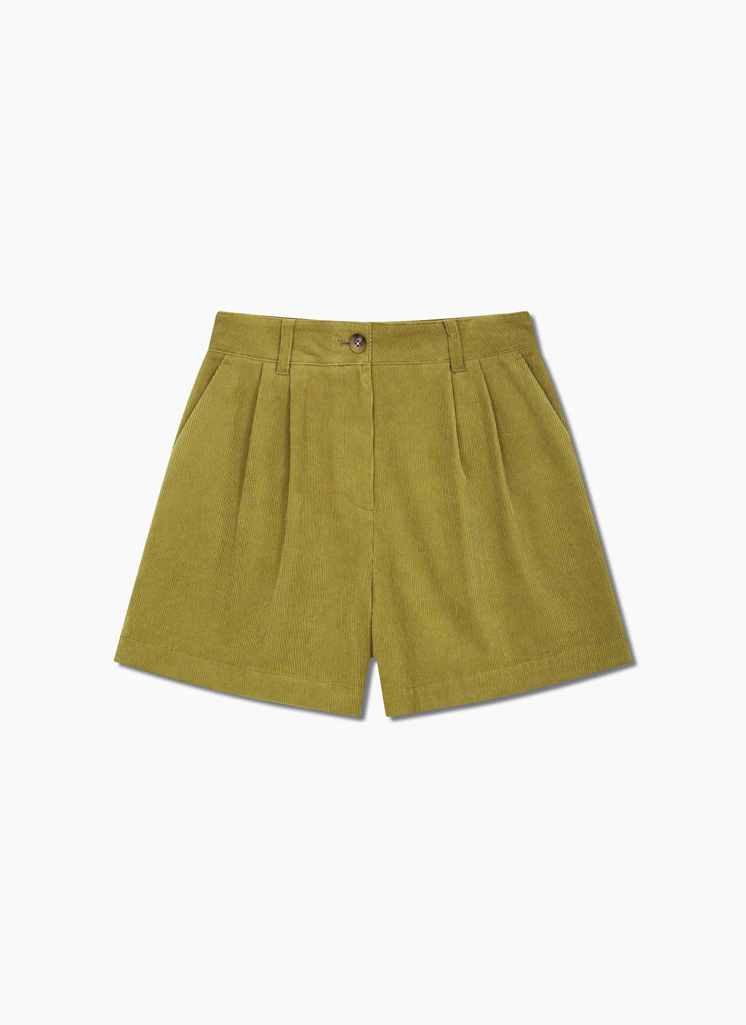 Quần short nhung cặp cài cúc, có túi, 2 ly trước