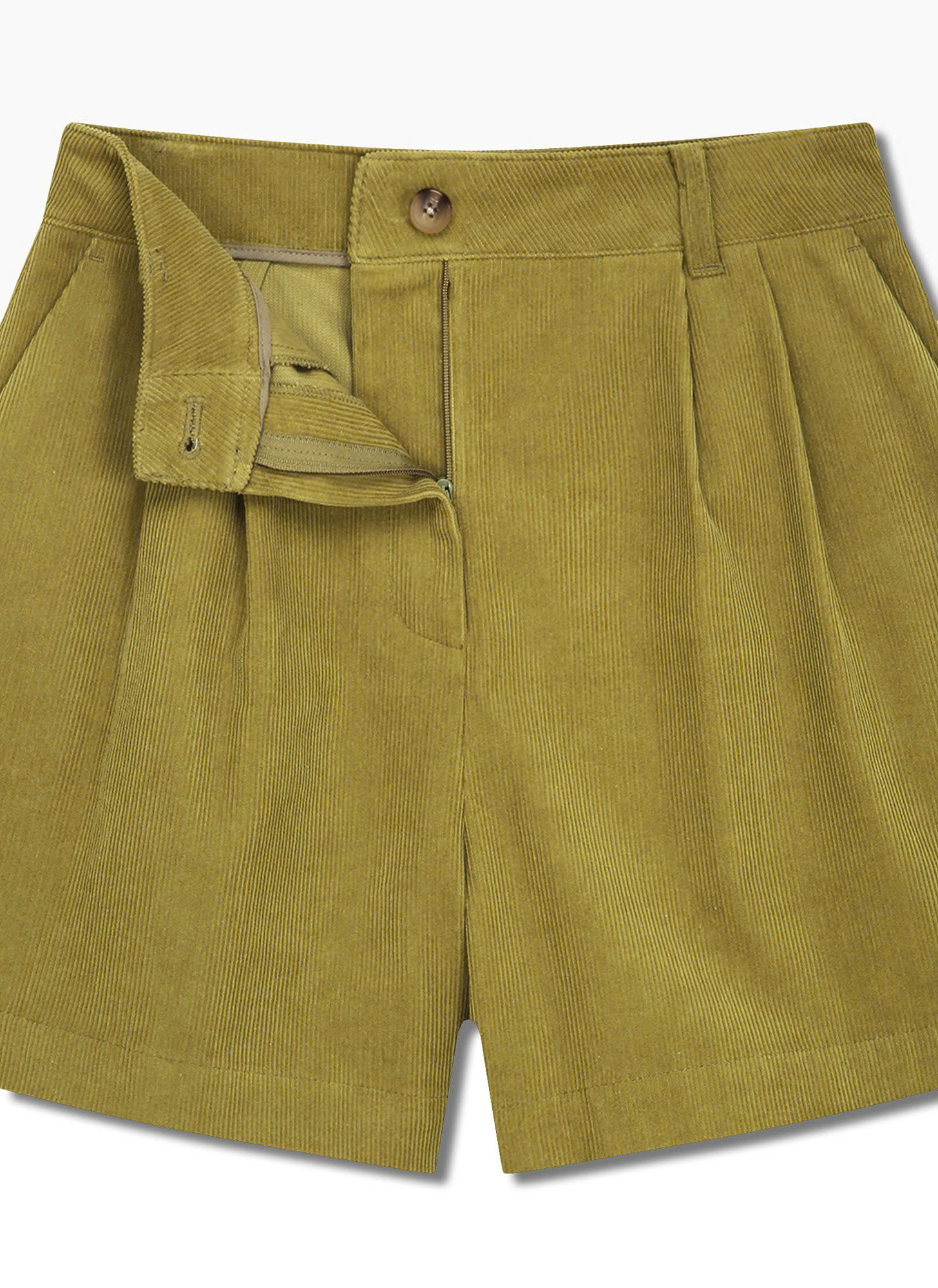 Quần short nhung cặp cài cúc, có túi, 2 ly trước