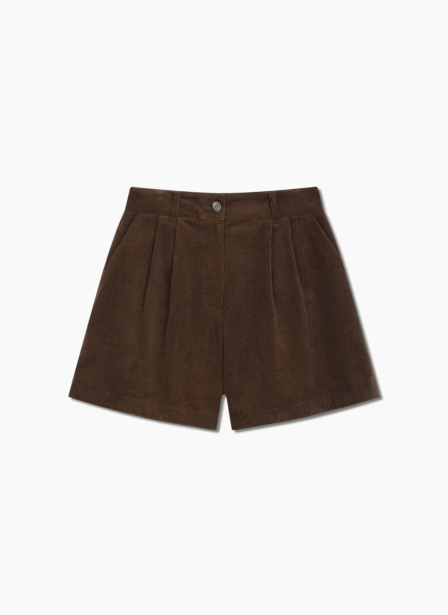 Quần short nhung cặp cài cúc, có túi, 2 ly trước