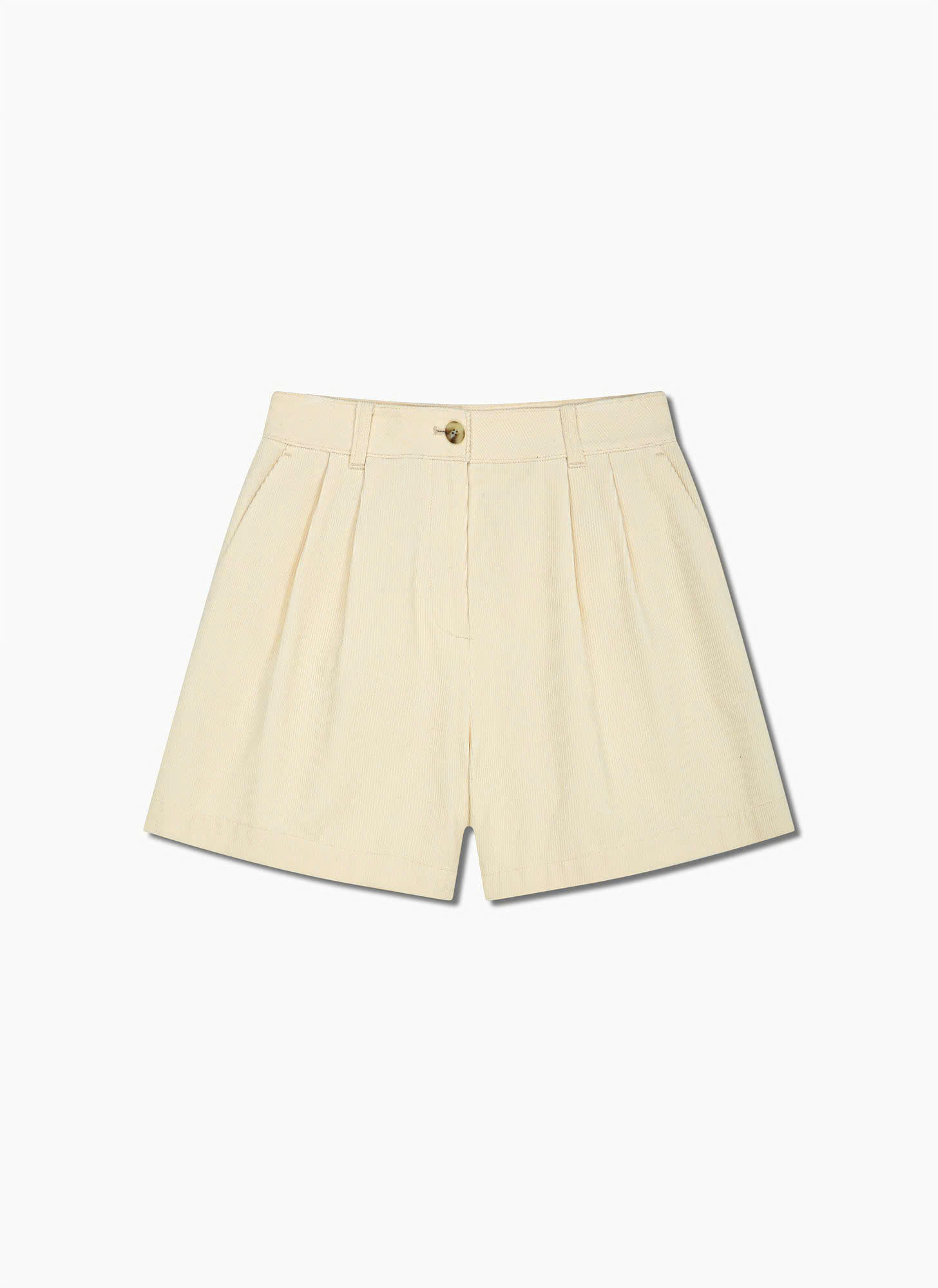 Quần short nhung cặp cài cúc, có túi, 2 ly trước