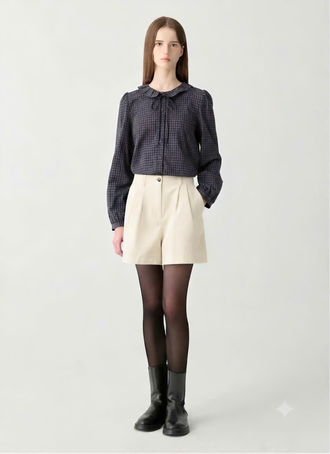 Quần short nhung cặp cài cúc, có túi, 2 ly trước