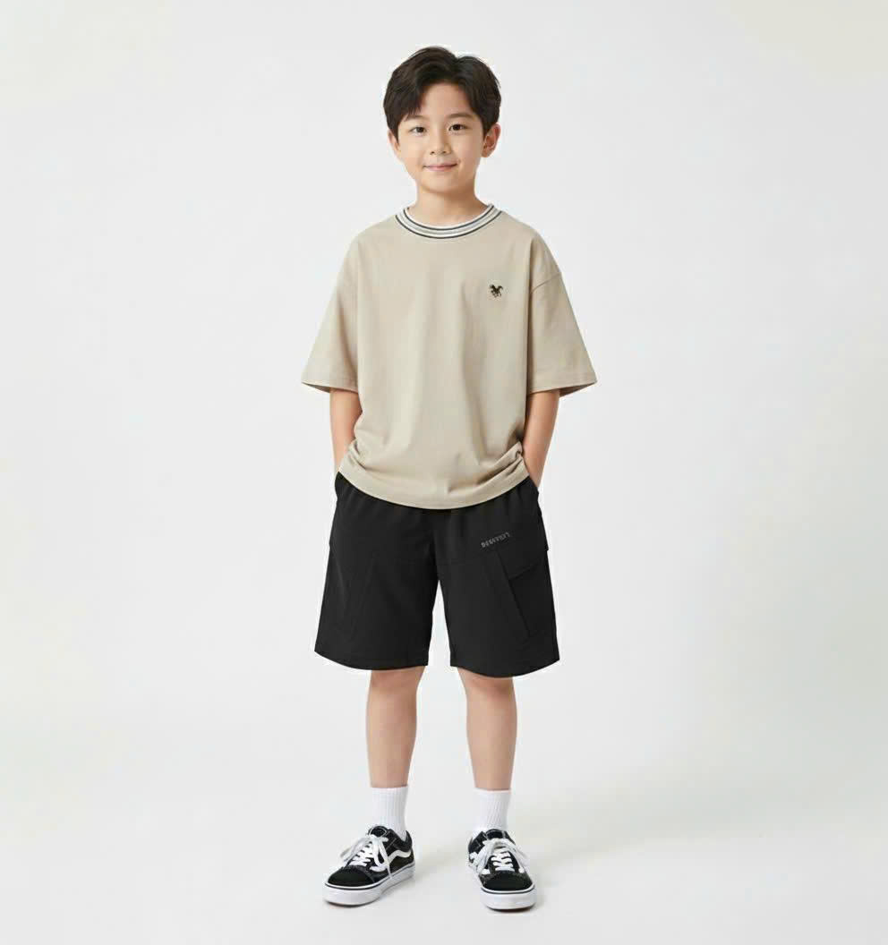 Quần short si gió Beemon cho bé, cạp chun, túi chéo