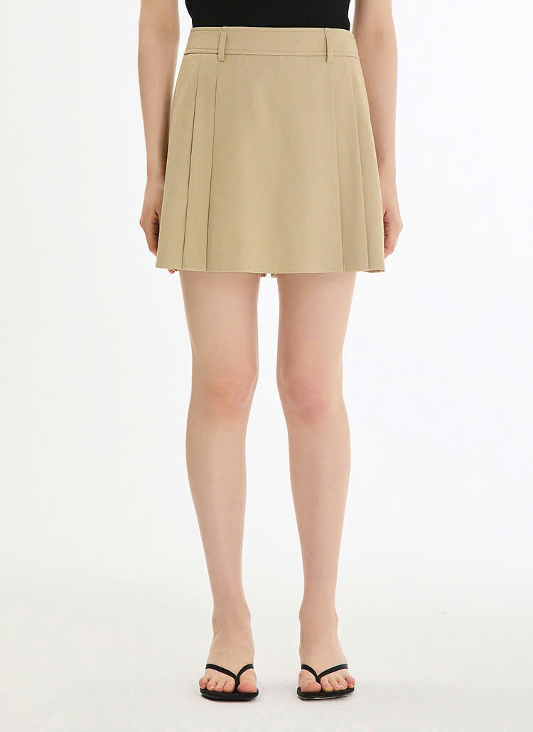 Quần short vải, vạt váy, xếp ly hông, khóa cạnh