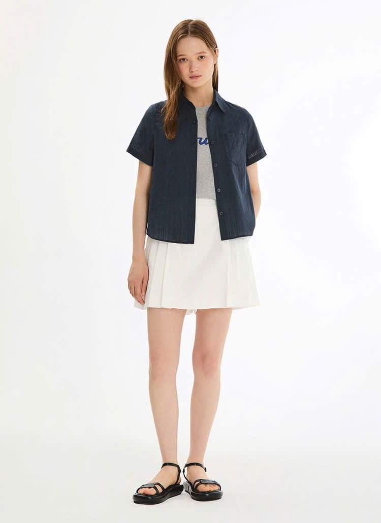 Quần short vải, vạt váy, xếp ly hông, khóa cạnh